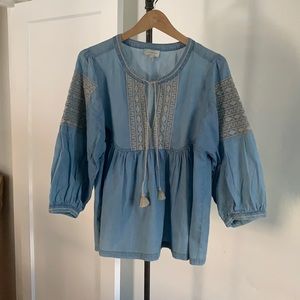 Lucky brand embroidered chambray blouse size xl